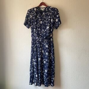 Vintage country cottagecore floral shirt dress midi with matching belt‎ large